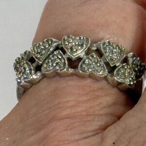 Vintage 925 silver JWBR two rows of pave hearts ring.